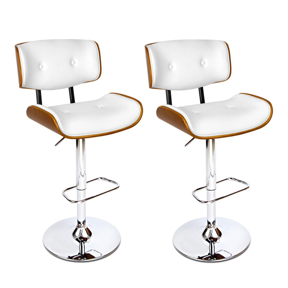 Artiss 2x Bar Stools Gas Lift Leather White