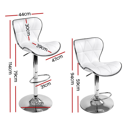 Artiss 2x Bar Stools Gas Lift Leather Seat White