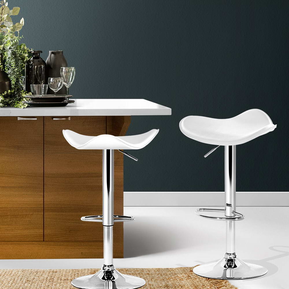 Artiss 2x Bar Stools Leather Gas Lift Chair White