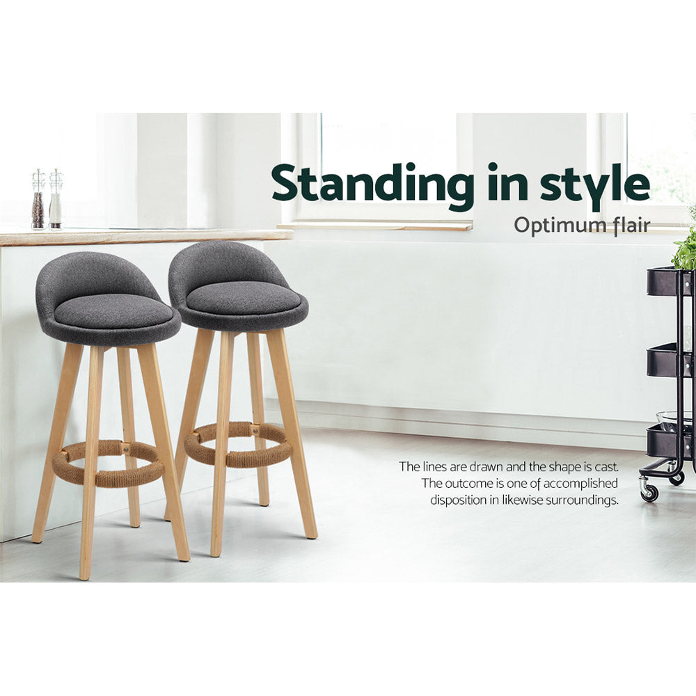 Artiss 2x Bar Stools Padded Linen Wooden Grey