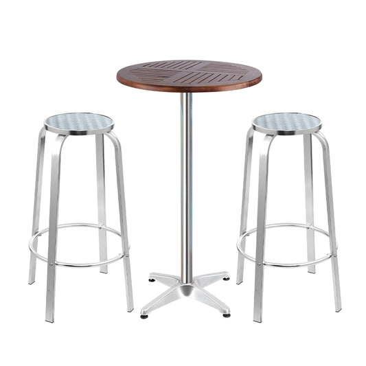 Gardeon 3-Piece Outdoor Bar Set Bistro Table Stools Adjustable Wooden Cafe