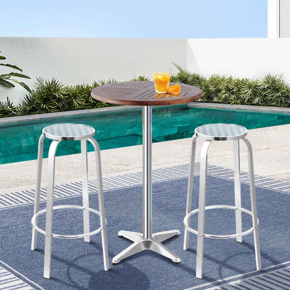 Gardeon 3-Piece Outdoor Bar Set Bistro Table Stools Adjustable Wooden Cafe