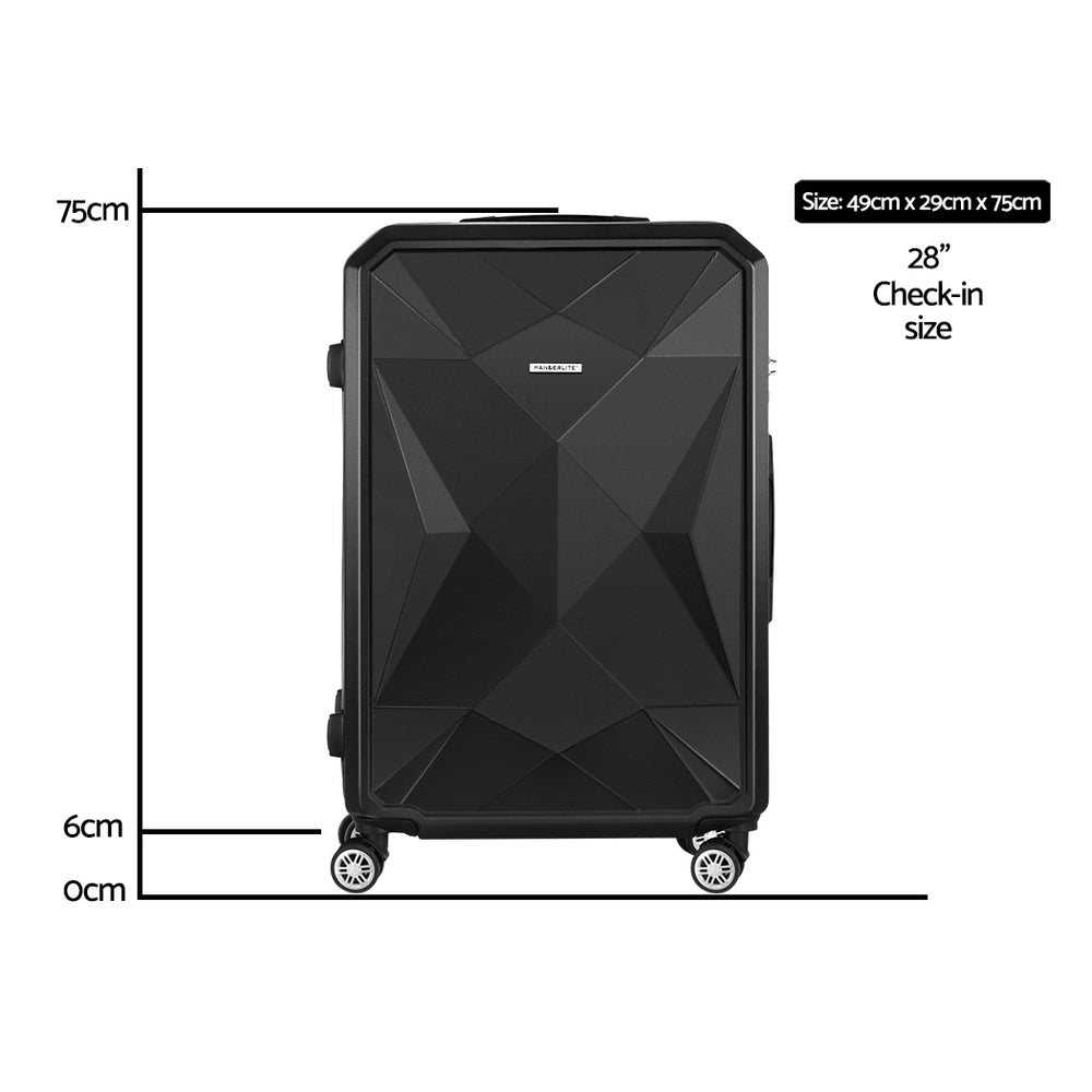 Wanderlite 28" 75cm Luggage Trolley Travel Suitcase Carry On Storage TSA Hardshell Black