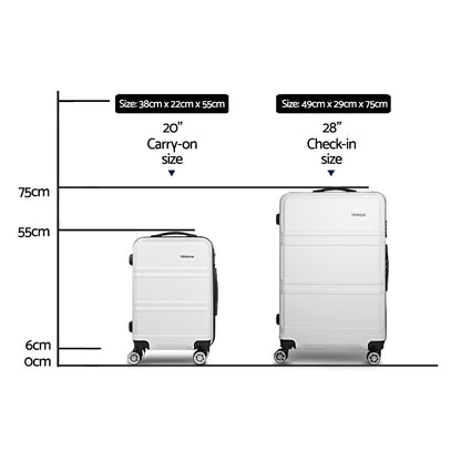 Wanderlite 2pc Luggage Trolley Set Suitcase Travel TSA Carry On Hard Case Lightweight White