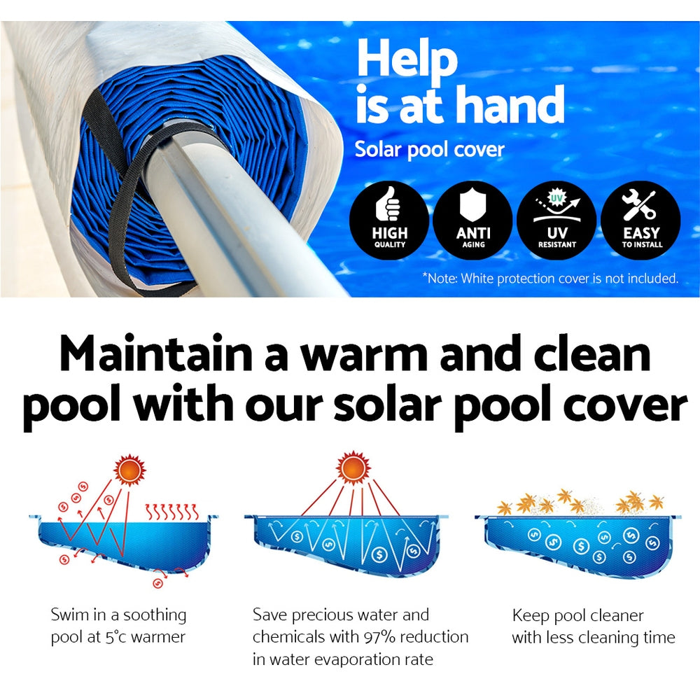 Aquabuddy Pool Cover 500 Micron 10x4m Swimming Pool Solar Blanket Blue Silver & 5.5m Roller