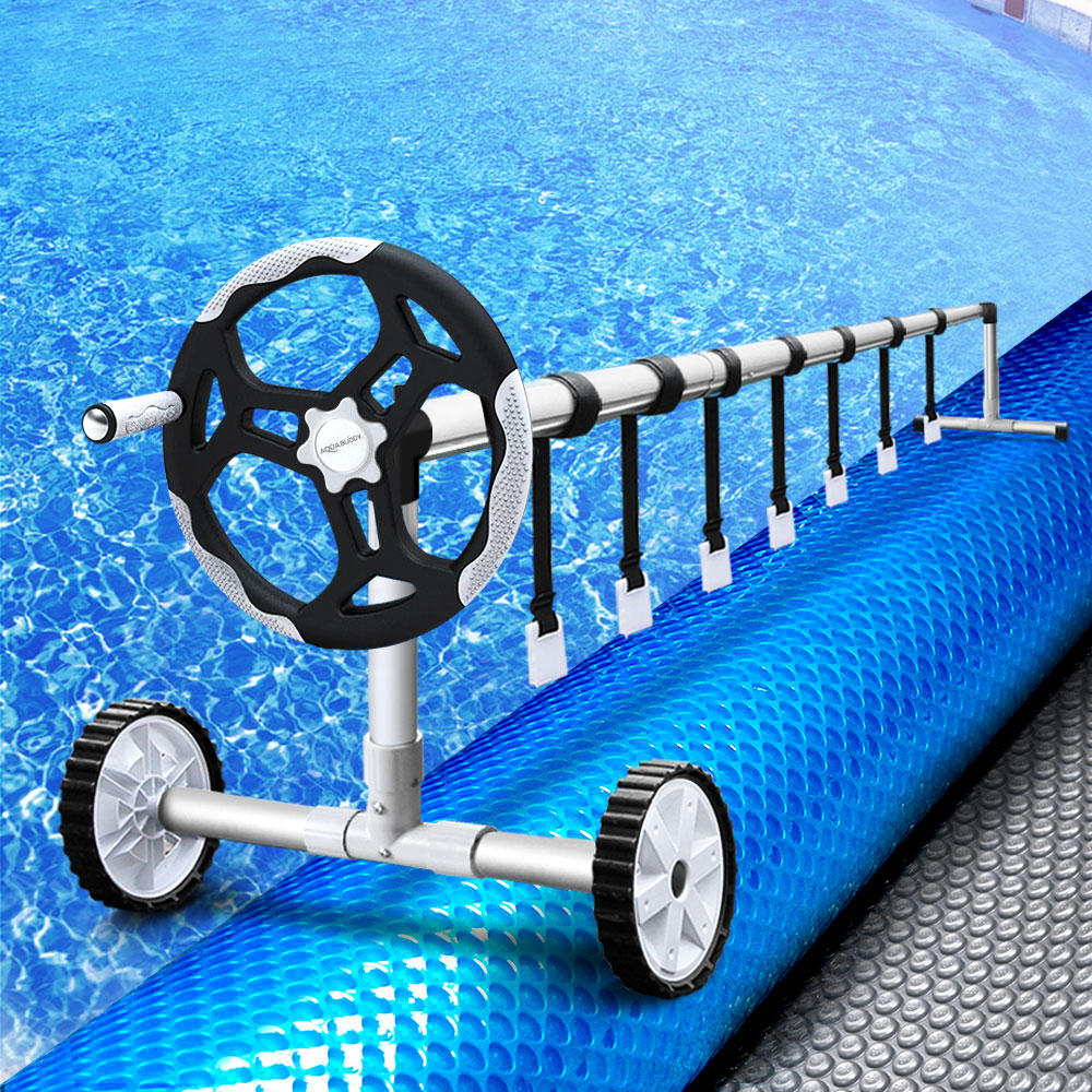 Aquabuddy Pool Cover 500 Micron 10x4m Swimming Pool Solar Blanket Blue Silver & 5.5m Roller