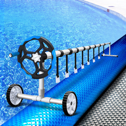 Aquabuddy Pool Cover 500 Micron 10.5x4.2m Silver Swimming Pool Solar Blanket & 5.5m Blue Roller
