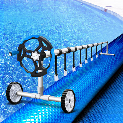 Aquabuddy Pool Cover 500 Micron 11x4.8m Swimming Pool Solar Blanket & 5.5m Roller Blue
