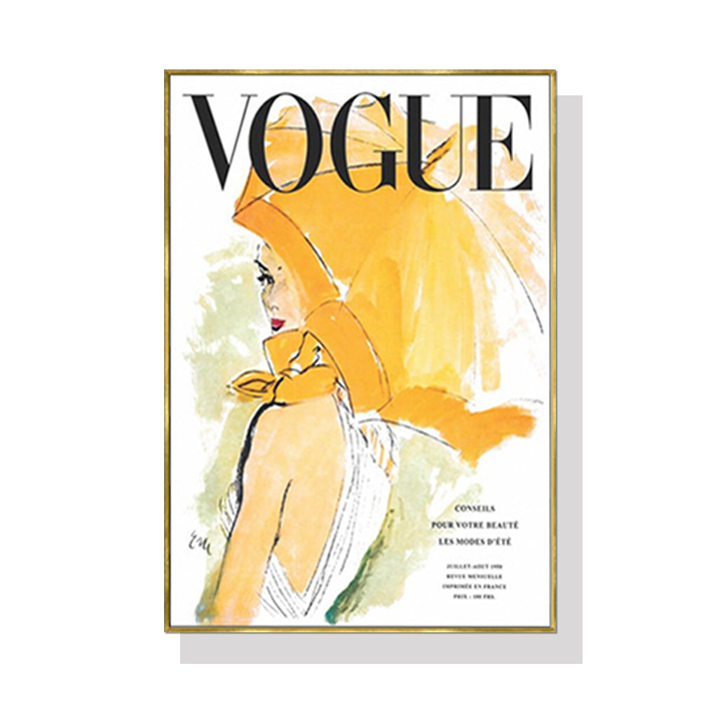 Wall Art 60cmx90cm Vogue Girl Gold Frame Canvas