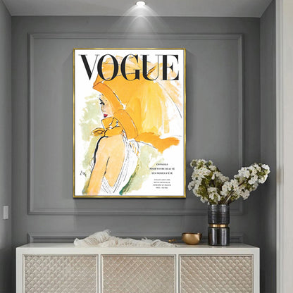 Wall Art 60cmx90cm Vogue Girl Gold Frame Canvas