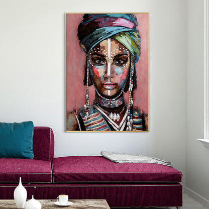 Wall Art 70cmx100cm African woman II Gold Frame Canvas