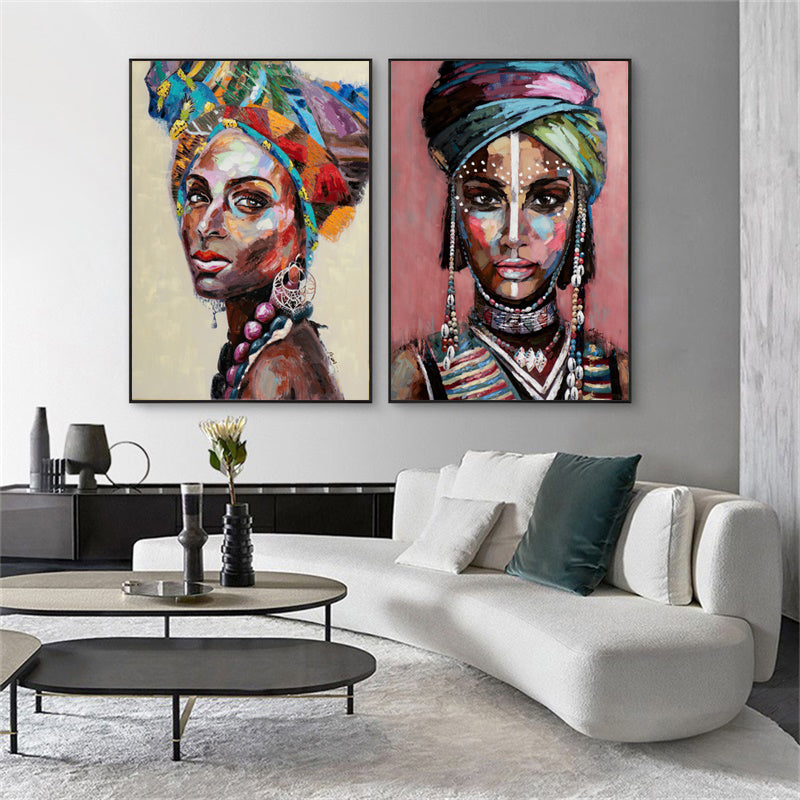 Wall Art 50cmx70cm African women 2 Sets Black Frame Canvas