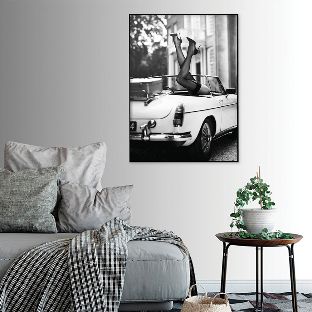 Wall Art 50cmx70cm High Heels in Classic Car Black Frame Canvas