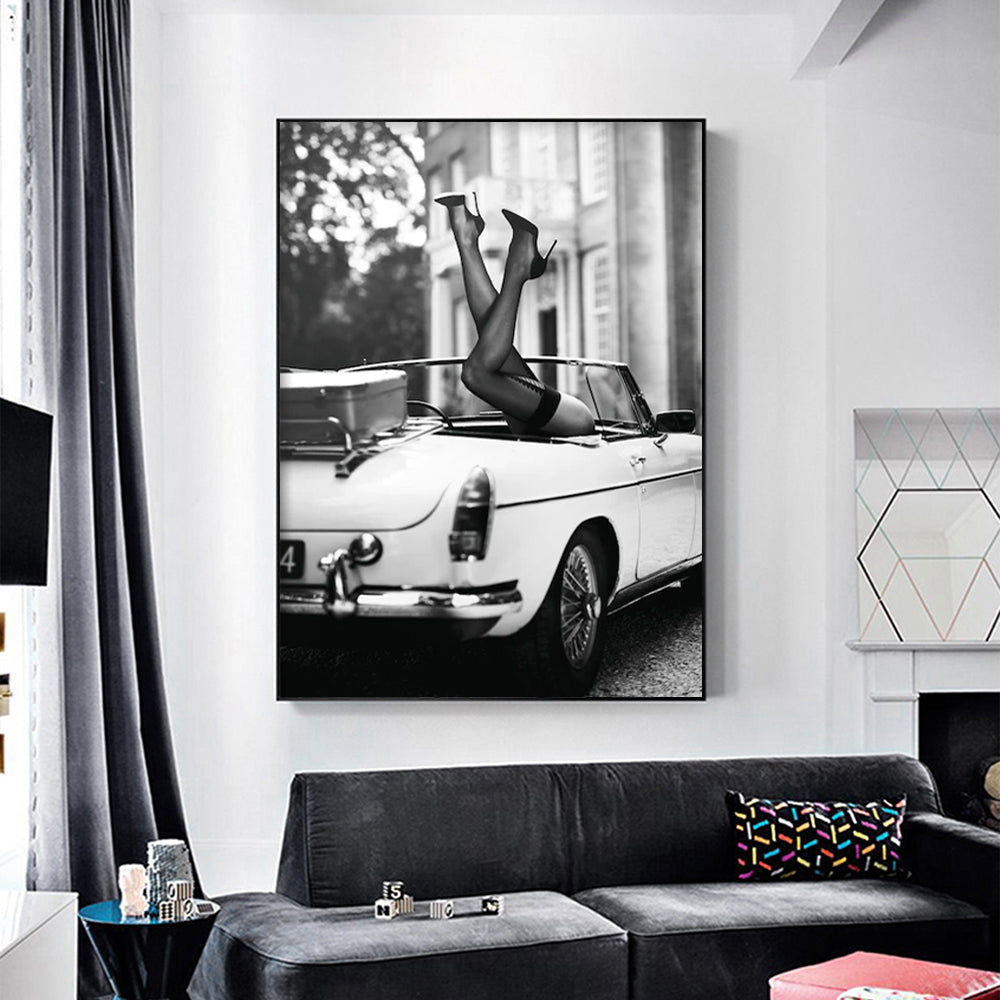 Wall Art 70cmx100cm High Heels in Classic Car Black Frame Canvas