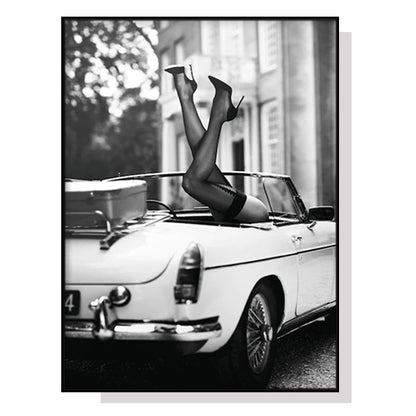Wall Art 80cmx120cm High Heels in Classic Car Black Frame Canvas