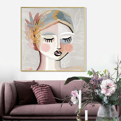 Wall Art 50cmx50cm Calm Girl Gold Frame Canvas