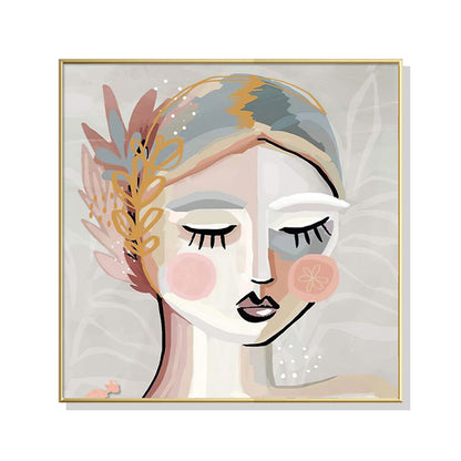 Wall Art 60cmx60cm Calm Girl Gold Frame Canvas