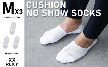 3X Rexy Cushion No Show Ankle Socks Medium Non-Slip Breathable WHITE