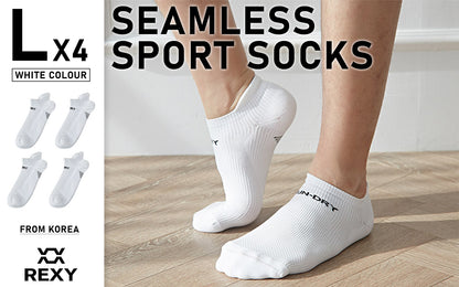 4X Rexy Seamless Sport Sneakers Socks Large Non-Slip Heel Tab WHITE