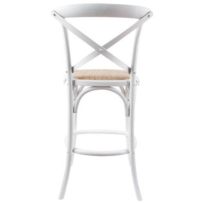 Aster 2pc Crossback Bar Stools Dining Chair Solid Birch Timber Rattan Seat White