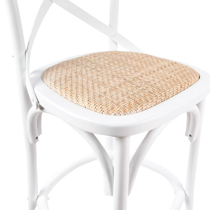 Aster 4pc Crossback Bar Stools Dining Chair Solid Birch Timber Rattan Seat White