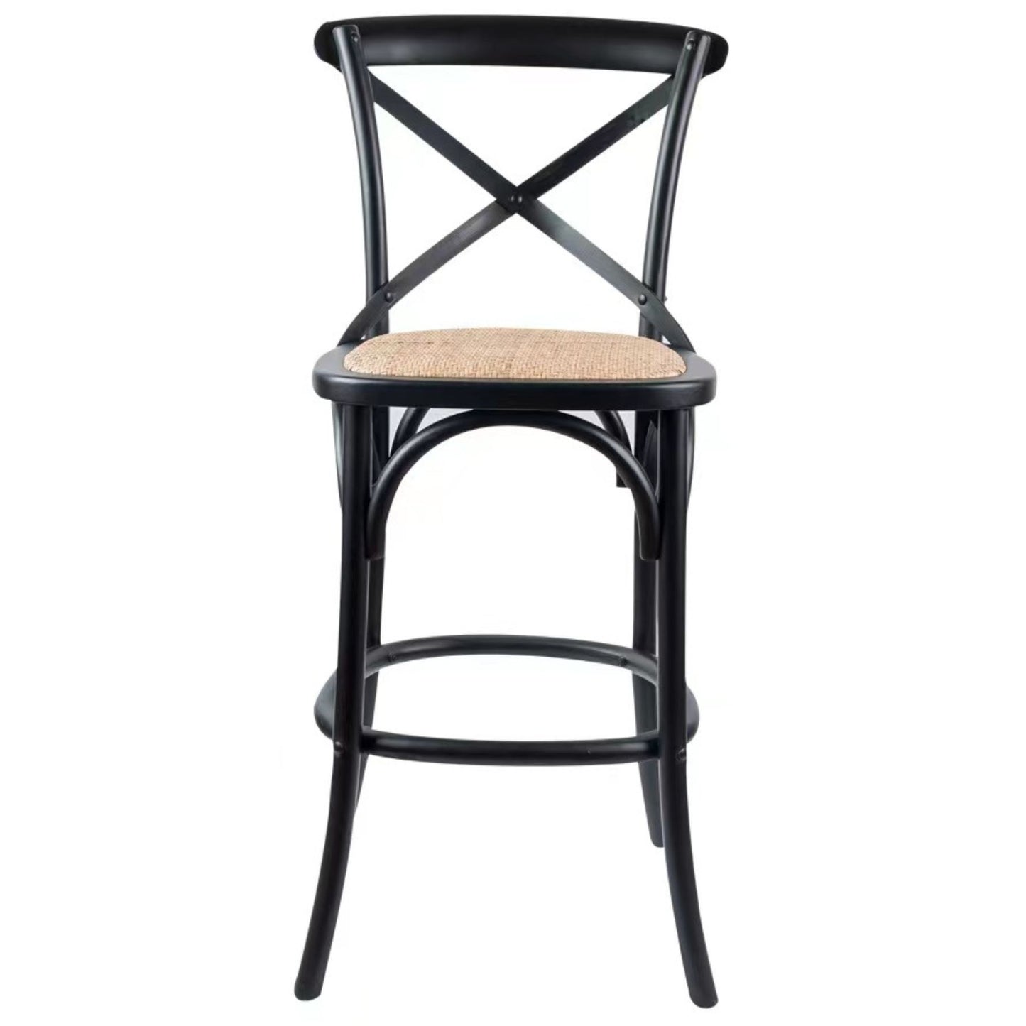 Aster Crossback Bar Stools Dining Chair Solid Birch Timber Rattan Seat - Black