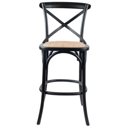 Aster Crossback Bar Stools Dining Chair Solid Birch Timber Rattan Seat - Black