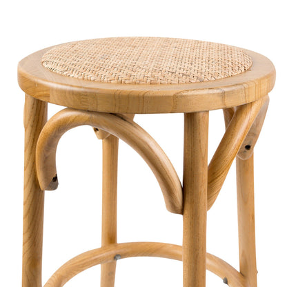 Aster 4pc Round Bar Stools Dining Stool Chair Solid Birch Wood Rattan Seat Oak