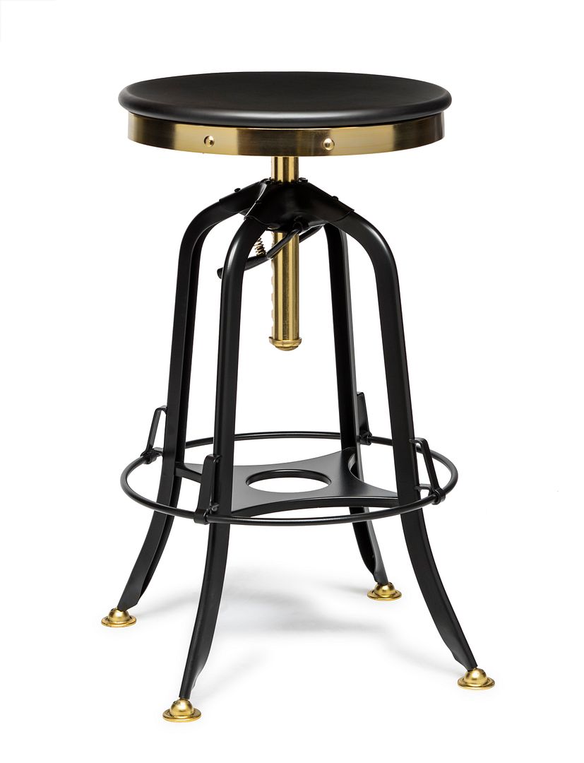 Industrial Wooden Height Adjustable Swivel Bar Stool - Gold Black