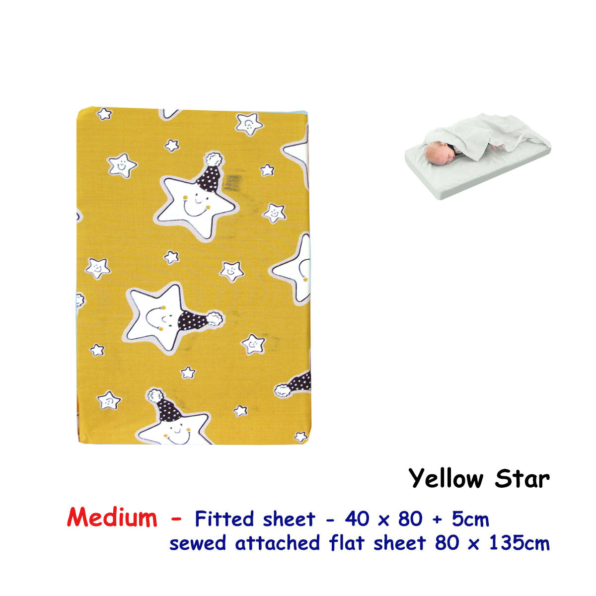 Yellow Star Bassinet Fitted Sheet with a Flat Sheet Sewed Attached