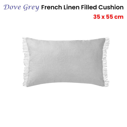 Vintage Design Homewares Dove Grey French Linen Filled Cushion Oblong - 35cm x 55cm