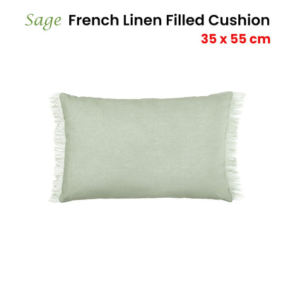 Vintage Design Homewares Sage French Linen Filled Cushion Oblong - 35cm x 55cm