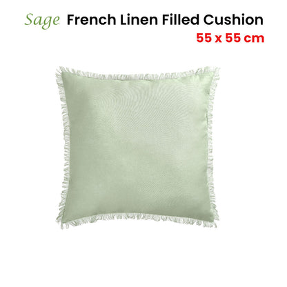 Vintage Design Homewares Sage French Linen Filled Cushion Square - 55cm x 55cm