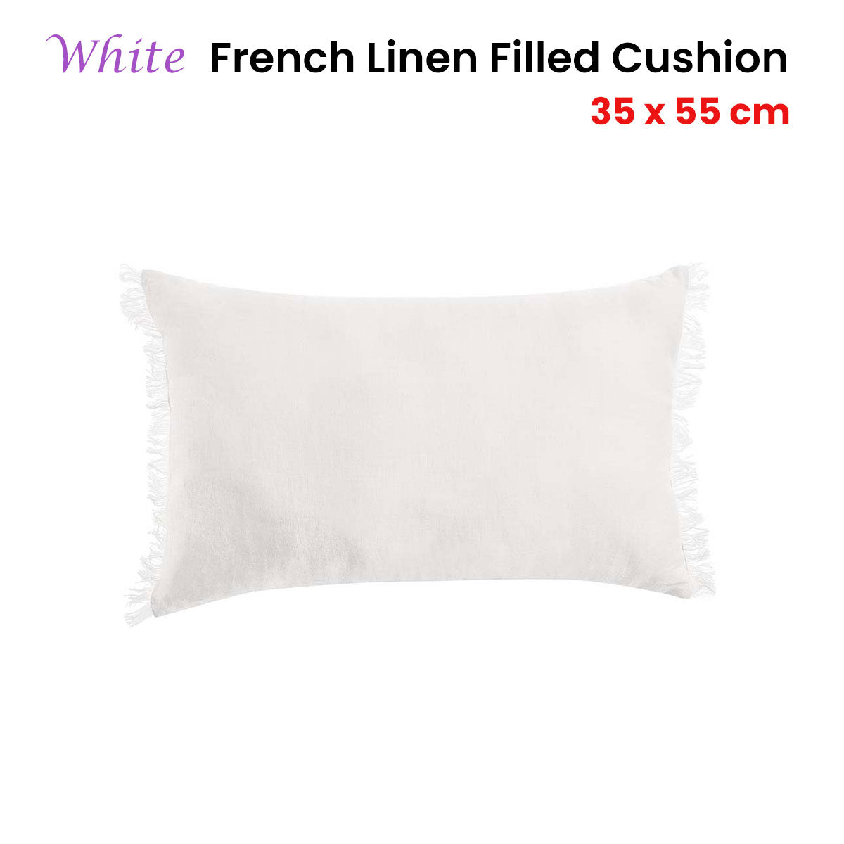 Vintage Design Homewares White French Linen Filled Cushion Oblong - 35cm x 55cm