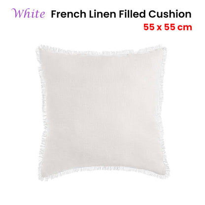 Vintage Design Homewares White French Linen Filled Cushion Square - 55cm x 55cm