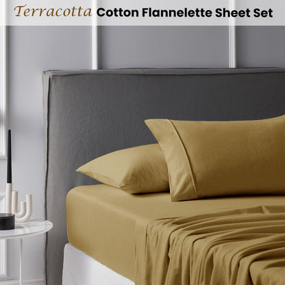 Accessorize Cotton Flannelette Sheet Set 40cm Wall Terracotta King