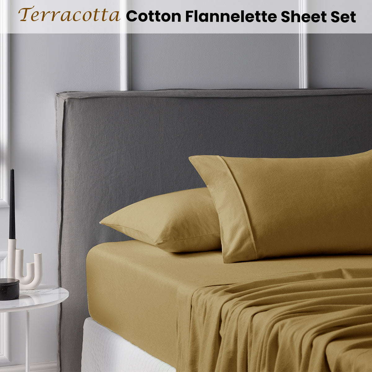 Accessorize Cotton Flannelette Sheet Set 40cm Wall Terracotta Queen