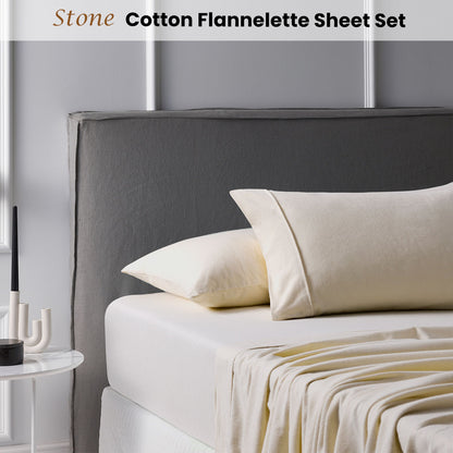 Accessorize Cotton Flannelette Sheet Set 40cm Wall Stone Queen