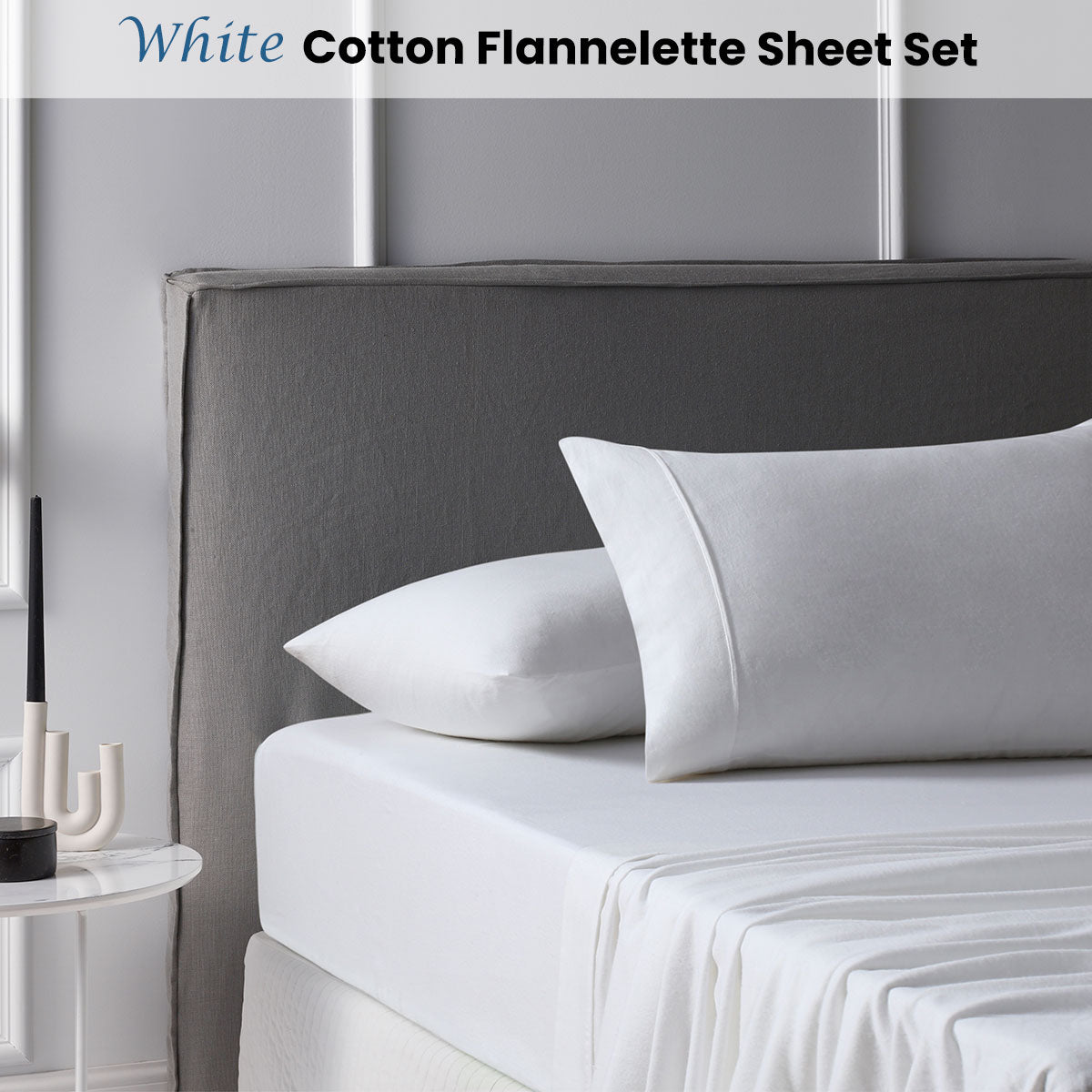 Accessorize Cotton Flannelette Sheet Set 40cm Wall White Queen