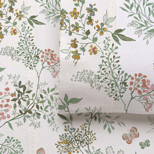 Accessorize Cotton Flannelette Sheet Set 40cm Wall Feuilles Floral Print King