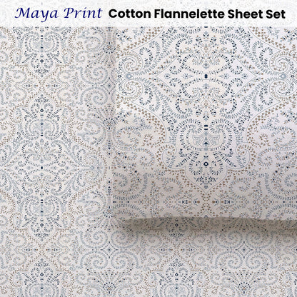 Accessorize Cotton Flannelette Sheet Set 40cm Wall Maya Print Queen