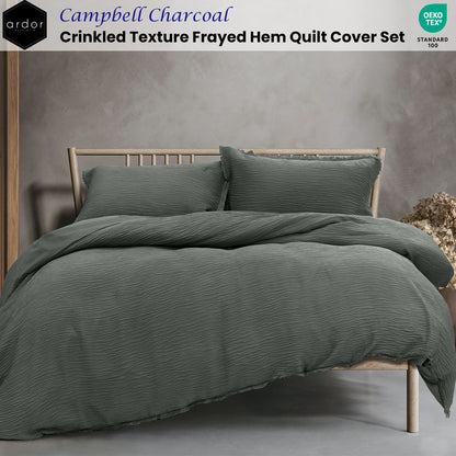 Ardor Campbell Charcoal Crinkled Texture Quilt Cover Set King