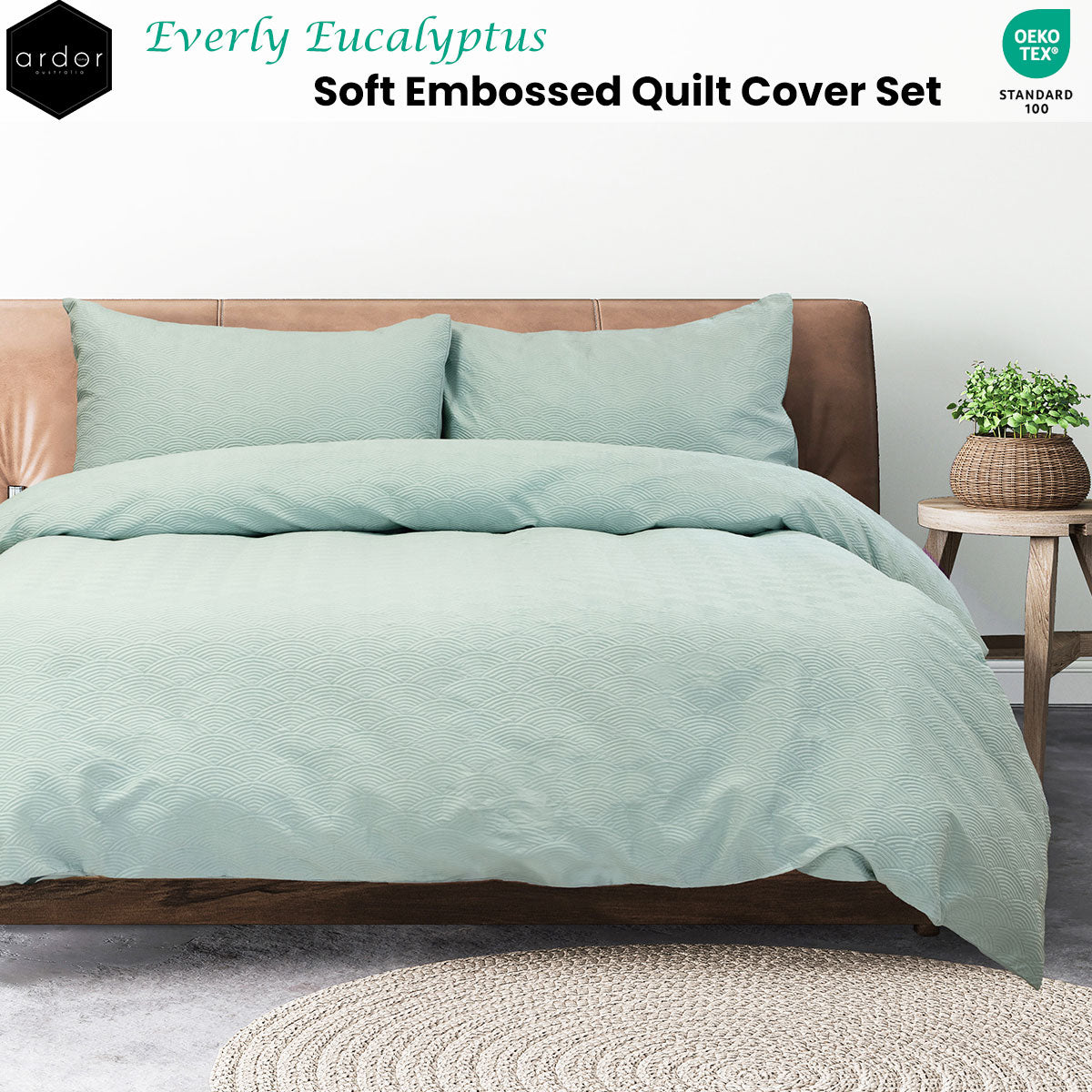 Ardor Everly Eucalyptus Soft Embossed Quilt Cover Set King