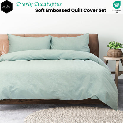 Ardor Everly Eucalyptus Soft Embossed Quilt Cover Set Queen