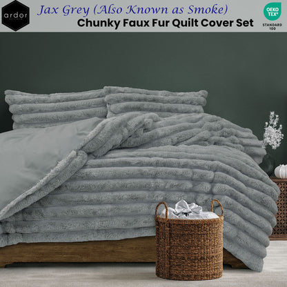 Ardor Jax Grey Chunky Faux Fur Quilt Cover Set King