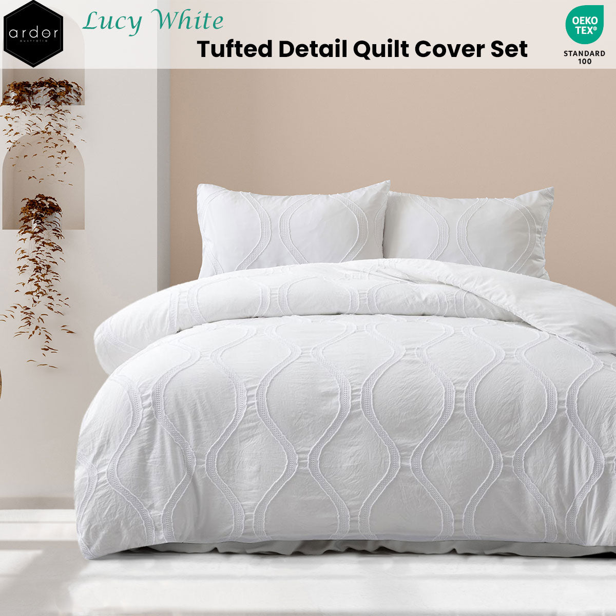 Ardor Lucy White Tufted Detail Quilt Cover Set Double