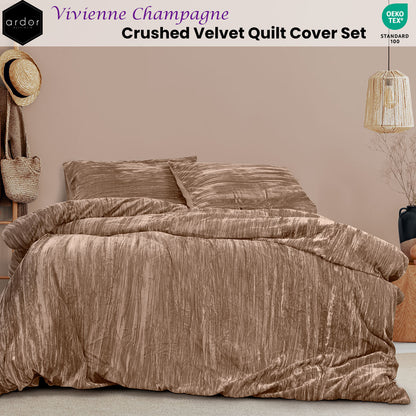 Ardor Vivienne Champagne Crushed Velvet Quilt Cover Set Queen
