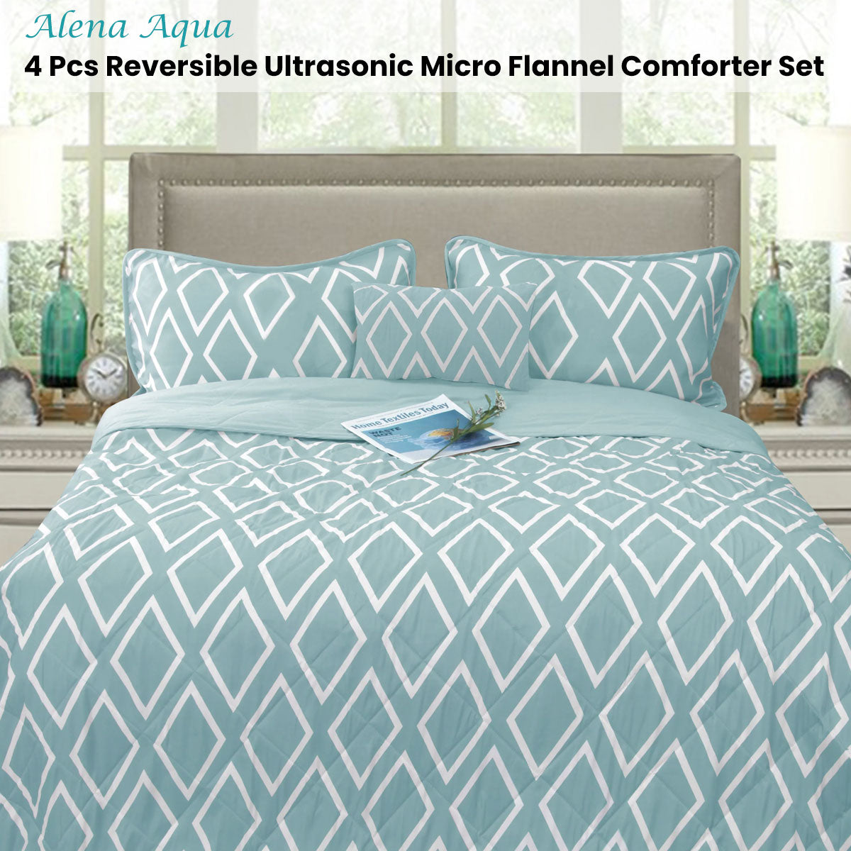 Ramesses Alena Aqua 4 Pcs Ultrasonic Comforter Set Queen