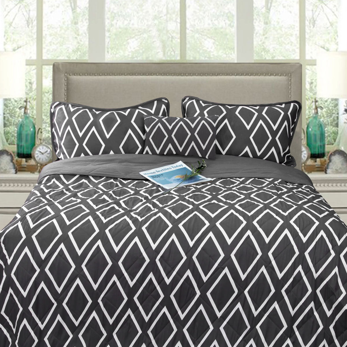 Ramesses Alena Charcoal 4 Pcs Ultrasonic Comforter Set Queen