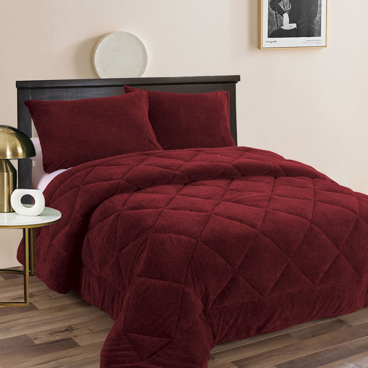 Ramesses Teddy Fleece 3 Pcs Comforter Set Burgundy King